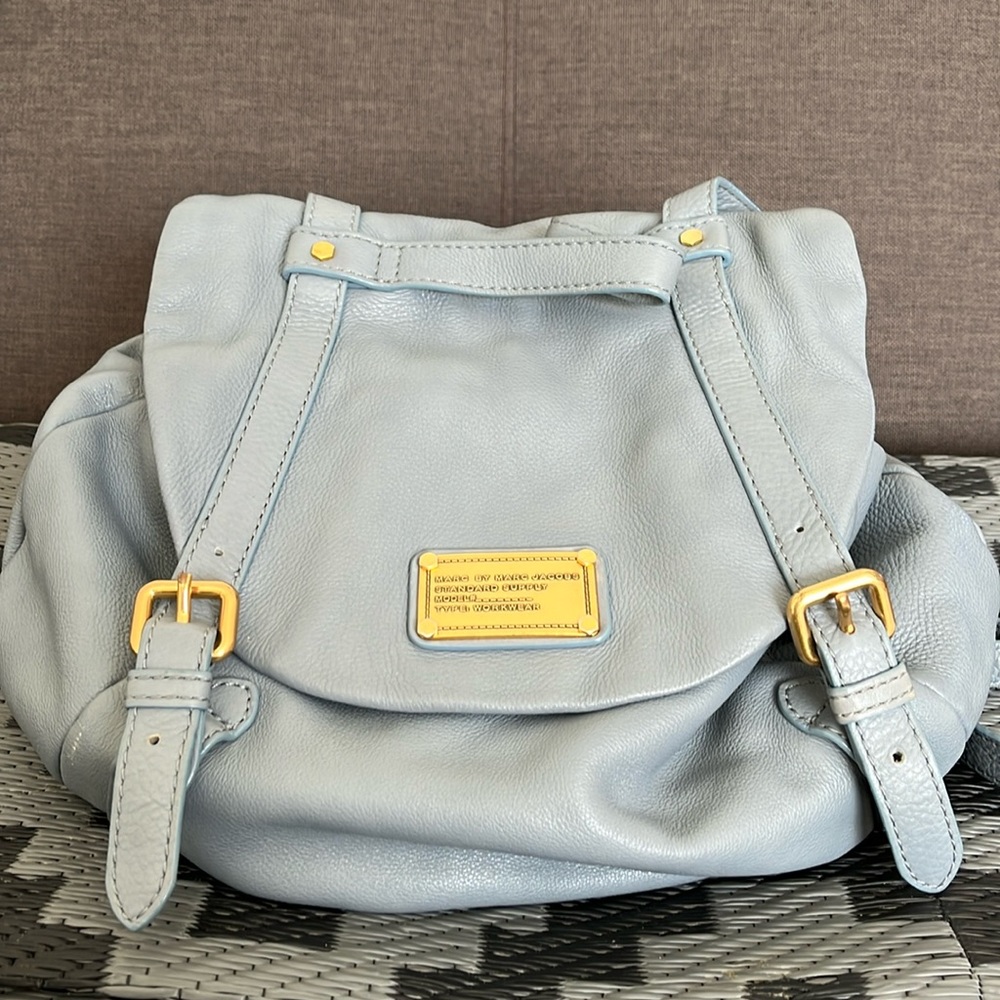 Marc Jacob’s Standard Supply baby blue backpack, soft leather